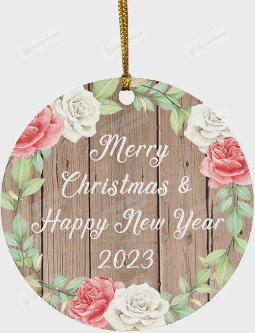 Rose Merry Christmas & Happy New Year Ornament, Christmas Gift Ornament, New Year Gift Ornament