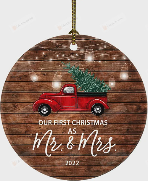 Personalized Red Truck Our First Christmas As Mr And Mrs Ornament, Newly Couple Ornament Gift, Christmas Gift Ornament