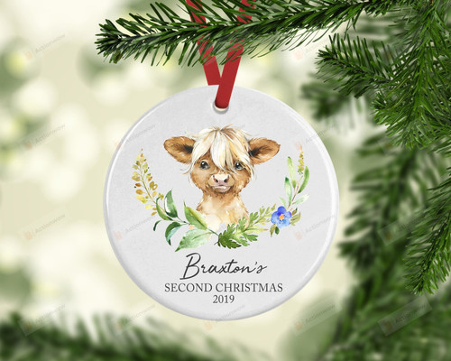 Personalized Cow Baby's Second Christmas Ornament, Cow Lover Gift Ornament, Christmas Keepsake Gift Ornament