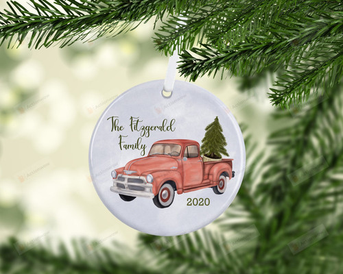 Personalized Red Truck Christmas Ornament, Gift For Car Truck Lovers Ornament, Christmas Gift Ornament