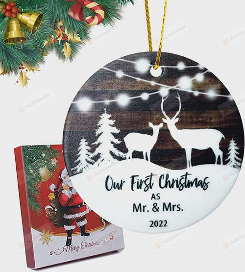 Personalized Deer Couple Our First Christmas As Mr And Mrs Ornament, Newly Married Ornament, Wedding Gift For Couple Ornament