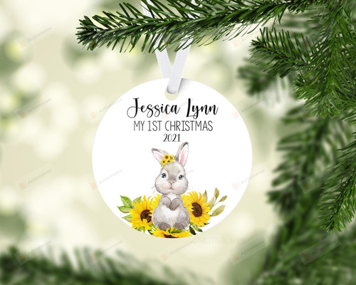 Personalized Bunny Baby's First Christmas Ornament, Bunny Lover Gift Ornament, Christmas Keepsake Gift Ornament