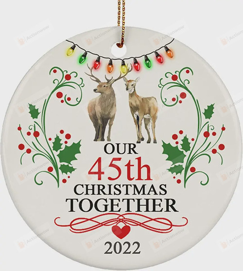 Personalized Deer Couple Our 45 Years Christmas Together Ornaments, Deer Lover Gift Ornament, Christmas Anniversary Gift Ornament