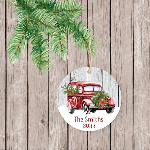 Personalized Red Truck Christmas Ornament, Gift For Car Lovers Ornament, Christmas Gift Ornament