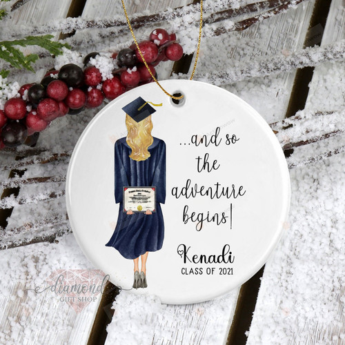 Personalized Graduation And So The Adventure Begins Ornament, Class Of 20XX Ornament, Graduation Gift Ornament