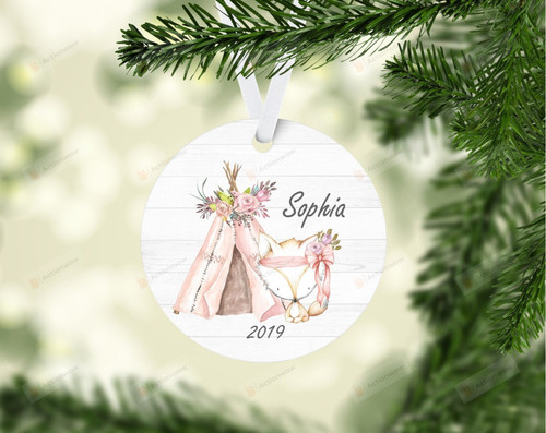 Personalized Woodland Fox Christmas Ornament, Gift For Camping Lovers Ornament, Christmas Gift Ornament