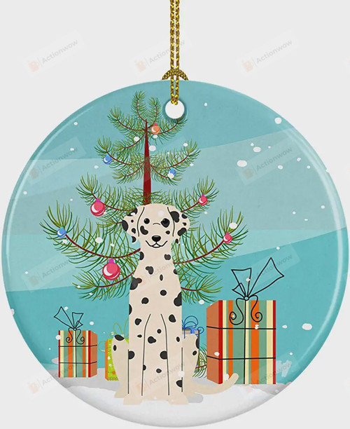 Christmas Tree And Dalmatian Dog Ornament, Dog Lover Gift Ornament, Christmas Keepsake Gift Ornament