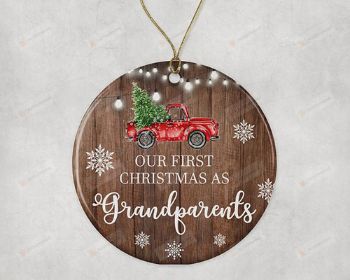 Red Truck And Xmas Tree Ornament, Our First Christmas As Grandparents Ornament, Christmas Gift Ornament For New Grandparents