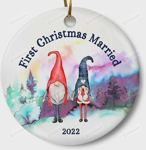 First Christmas Married Ornament, Gnome Lovers Gift Ornament, Christmas Gift Ornament