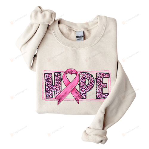 Hope Breast Cancer Sweatshirt, Breast Cancer Awareness Sweatshirt, Pink Ribbon Leopard Sweatshirt, Cancer Awareness Gifts