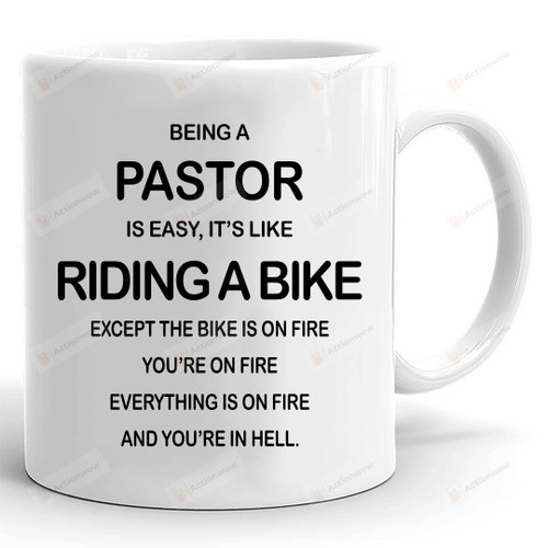 Personalized Being A Pastor Is Not Easy Like Riding A Bike Mug, Pastor Gifts For Men On Christmas, Birthday