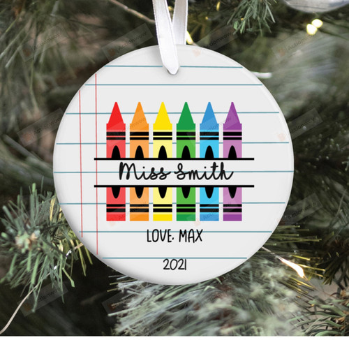 Personalized Color Crayons Ornament, Teacher Gift Ornament, Christmas Gift Ornament