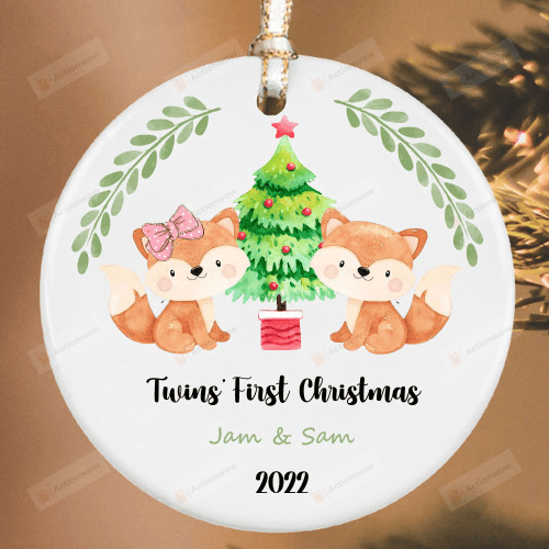 Personalized Cute Fox Baby Girl And Baby Boy Ornament Twins' First Christmas Ornament 2022 Gift For New Mom, New Dad Baby Ornament Christmas Decoration Newlywed Baby's 1st Christmas Ornament 2022