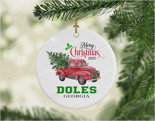 Personalized City And States Christmas Tree On Red Truck Ornament, Merry Christmas Ornament, Christmas in Our New Home Ornament