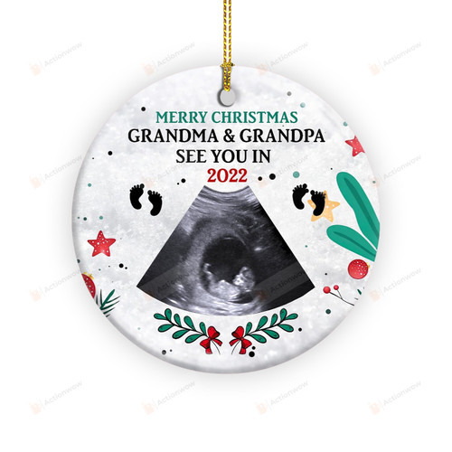 Personalized Merry Christmas Grandma And Grandpa Ornament, New Born Baby, Christmas Gifts For Grandma Grandpa, Custom Baby Sonogram
