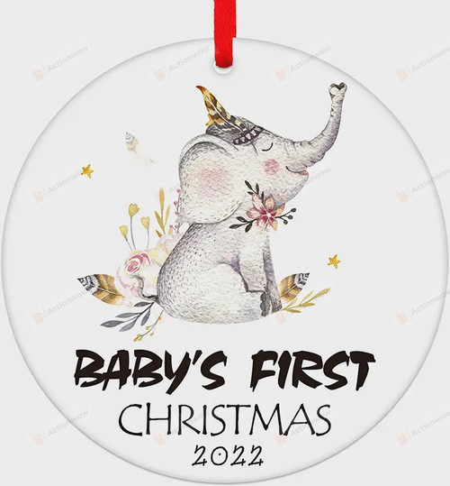 Personalized Elephant Baby's First Christmas Ornament, Animals Lover Gift Ornament, Christmas Keepsake Gift Ornament