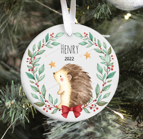Personalized Woodland Hedgehog Ornament, Hedgehog Lovers Gift Ornament, Christmas Gift Ornament