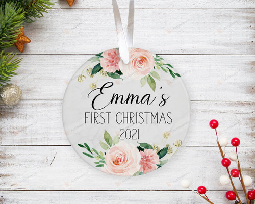 Personalized Rose Baby's First Christmas Ornament, Flowers Lover Gift Ornament, Christmas Keepsake Gift Ornament