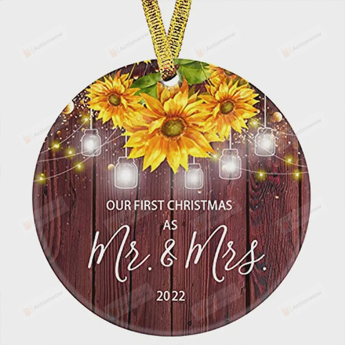Personalized Sunflower Our First Christmas As Mr And Mrs Ornament, Newly Couple Ornament Gift, Anniversary Gift Ornament