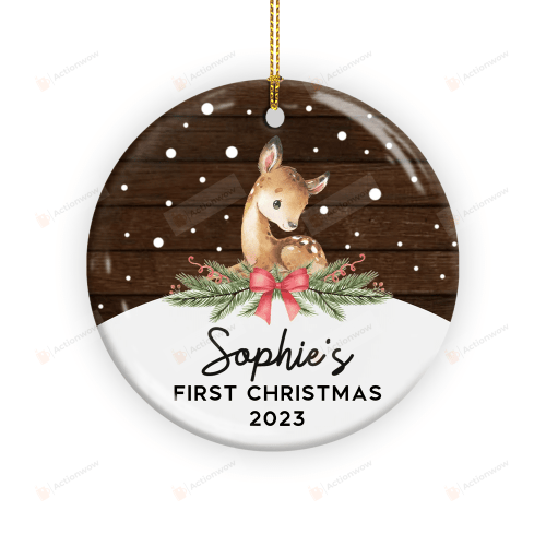 Baby's First Christmas Ornament, Personalized Baby's Christmas Keepsake, New Baby Gift, 1st Christmas, Baby Deer Ornament, 2023 Custom Baby Ornament