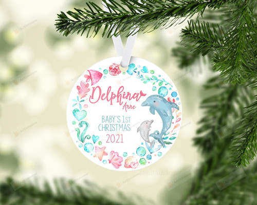 Personalized Dolphin Baby's First Christmas Ornament, Dolphin Lover Gift Ornament, Christmas Keepsake Gift Ornament