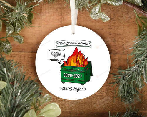 Personalized Green Dumpster Fire Ornament, Pandemic Ornament, Christmas Gift Ornament