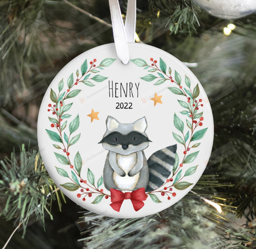 Personalized Woodland Raccoon Ornament, Raccoon Gift Ornament, Christmas Gift Ornament