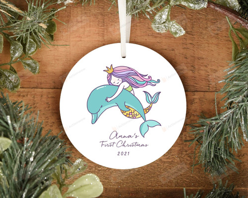 Personalized Mermaid Baby Ornament, Baby Announcement Gift Ornament, First Christmas Gift Ornament