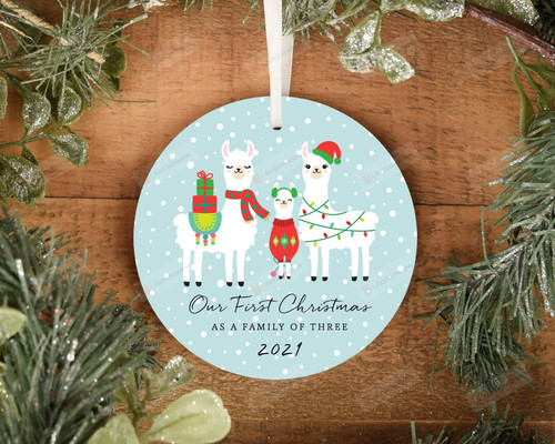 Personalized First Christmas As A Family Of Three, Llama Christmas Ornament, Christmas Gift Ornament