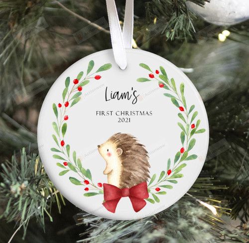 Personalized Woodland Boy Hedgehog Ornament, Hedgehog Lovers Gift Ornament, Christmas Gift Ornament