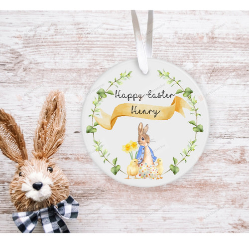 Personalized Happy Easter Ornament, Rabbit Lovers Gift Ornament, Christmas Gift Ornament