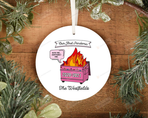 Personalized Pink Dumpster Fire Ornament, Pandemic Ornament, Christmas Gift Ornament