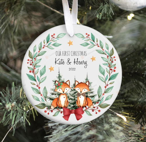 Personalized Twins Foxes First Christmas Ornament, Fox Lovers Ornament, Christmas Gift Ornament