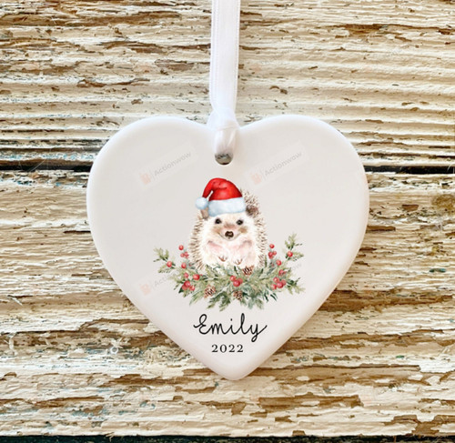 Personalized Hedgehog Heart Ornament, Hedgehog Lovers Ornament, Christmas Gift Ornament