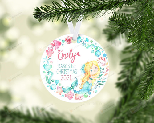 Personalized Mermaid Baby's First Christmas Ornament, Mermaid Lover Gift Ornament, Christmas Keepsake Gift Ornament