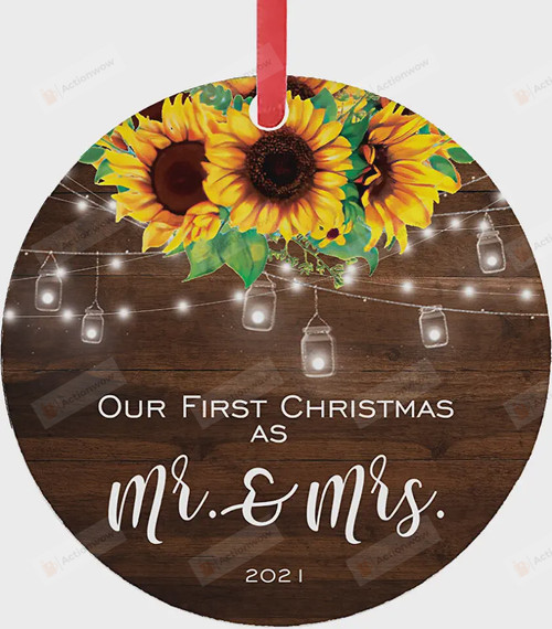 Personalized Our First Christmas As Mr & Mrs Ornament, Sunflower Lovers Gift Ornament, Christmas Gift Ornament