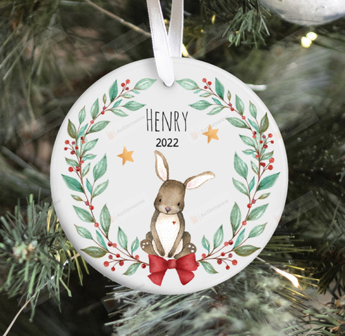 Personalized Woodland Rabbit Ornament, Rabbit Lovers Gift Ornament, Christmas Gift Ornament