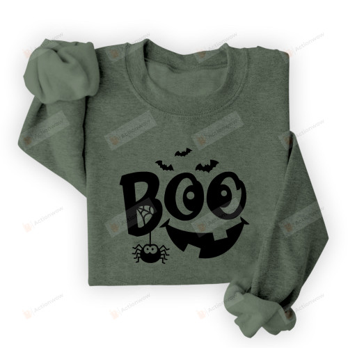 Boo Pumpkin Face Sweatshirt, Jack-O-Lantern Sweatshirt Gifts For Women, Fall Halloween T-Shirt, Spooky Season