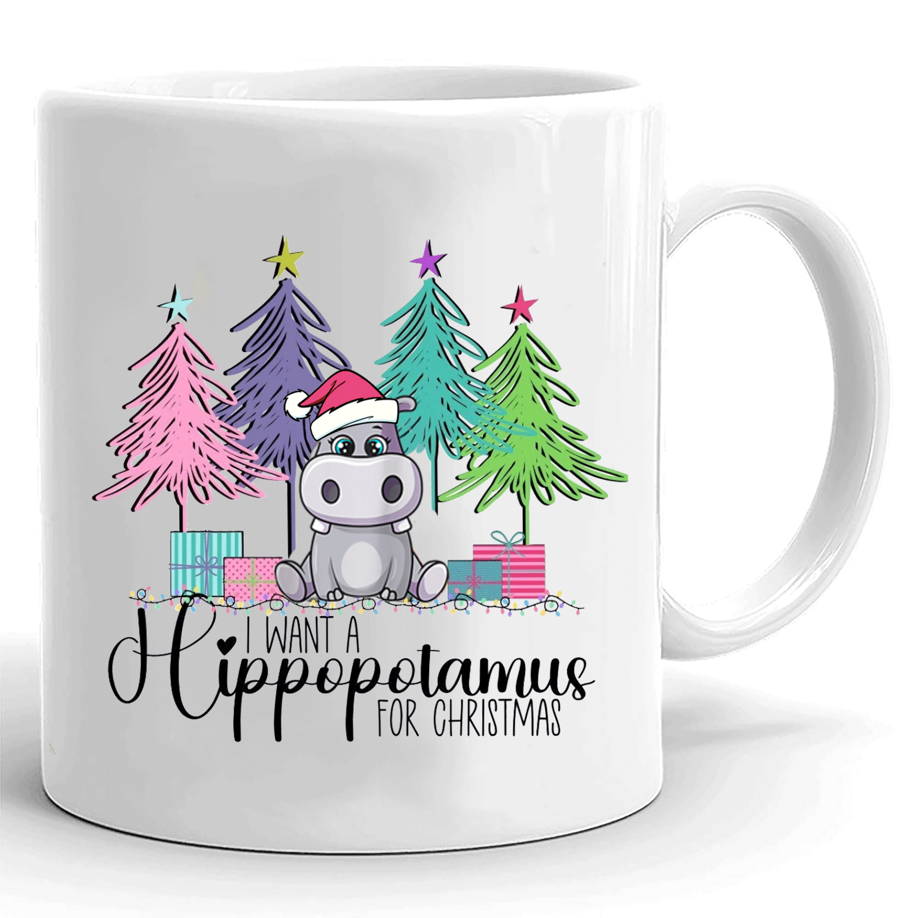 I Want A Hippopotamus For Christmas Mug, Christmas Hippo Mug Gifts For Women For Men, Ceramic Coffee Cup Gifts For Family For Friend On Holiday Christmas