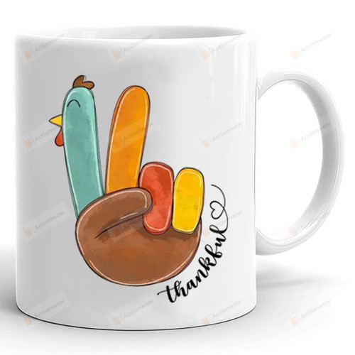 Peace Sign Turkey Thankful Mug, Thankful Mug Gifts For Women For Men, Happy Thanksgiving Day Gifts