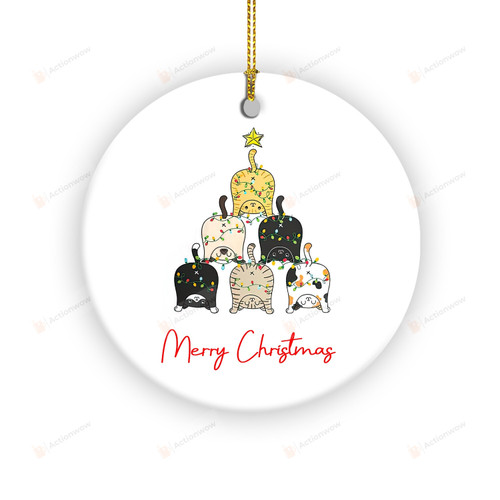 Merry Christmas Cat Tree Ornament, Funny Christmas Decoration Gifts For Cat Lovers Cat Mom Cat Dad