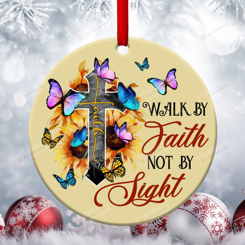 Cross Butterfly Walk By Faith Not By Sight Ornament Christian Ornament Jesus Lover Gifts Christmas Tree Ornament Hanging Decoration Gift For Christmas