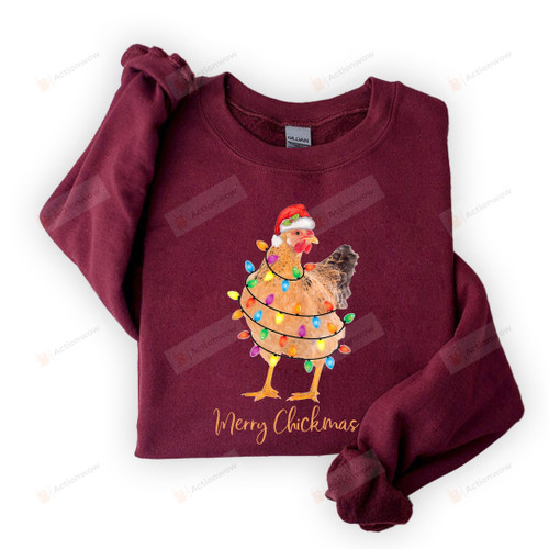 Merry Chickmas Crewneck Sweatshirt, Christmas Chicken Sweatshirt, Funny Christmas Shirt Gifts For Women Men, Chicken Lover Gifts, Xmas Gifts For Farmer