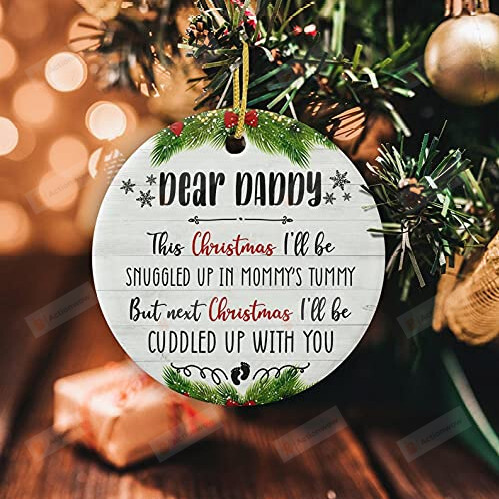 Ninastore Dear Daddy Ornament, Pregnancy Announcement, Christmas Ornament For Dad, New Baby Ornament, Pregnancy Reveal, Xmas Gifts For Dad, Multi 6