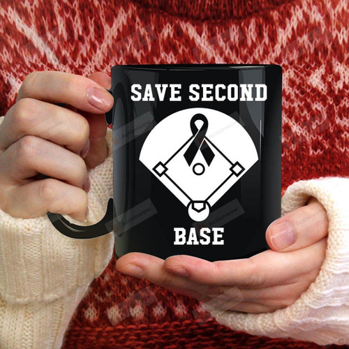 Save Second Base Ribbon Mug Breast Cancer Awareness Mug
