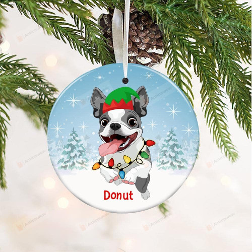 Personalized Boston Terrier Dog Christmas Light Ornament - Merry Xmas Gifts For Dog Lovers, Boston Terrier Owners, Christmas Tree Decoration