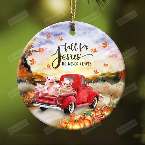 Red Truck With Pig Fall For Jesus Ornament Believe God Gifts For Friend Family Women Men Gifts Faith Christmas Hanging Ornament Decoration New Year