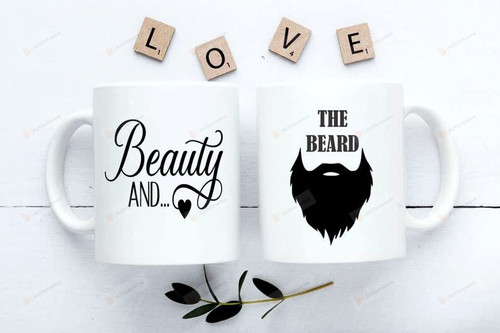 Couple Mug Beauty And The Beard Funny Custom Name Mug, Couple Mug, Gift For Her, Gift For Him Mug Custom Valentines Day Mug