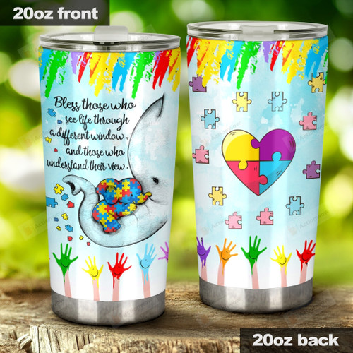 Elephant Autism Life Through A Different Window Stainless Steel Tumbler Cup, Gifts For Elephant Lovers Autism Patient Tumbler