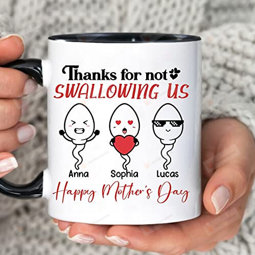 Personalized Thanks For Not Swallowing Us Mug, Funny Custom Kid Name Mug, Funny Mom Mug, Happy Mother's Day Gift, Gift For Mom, Birthday Mama Gift